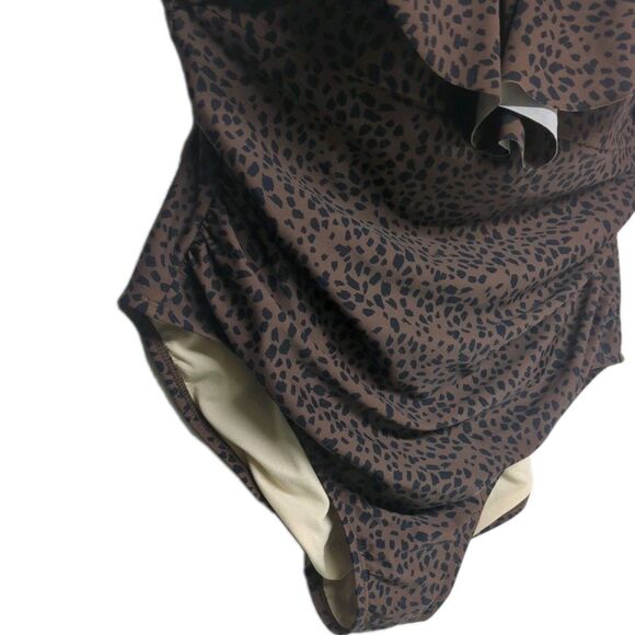 Kona Sol Swimsuit X-Large One-piece Leopard Animal Print Built In Bra XL Brown - Picture 4 of 9